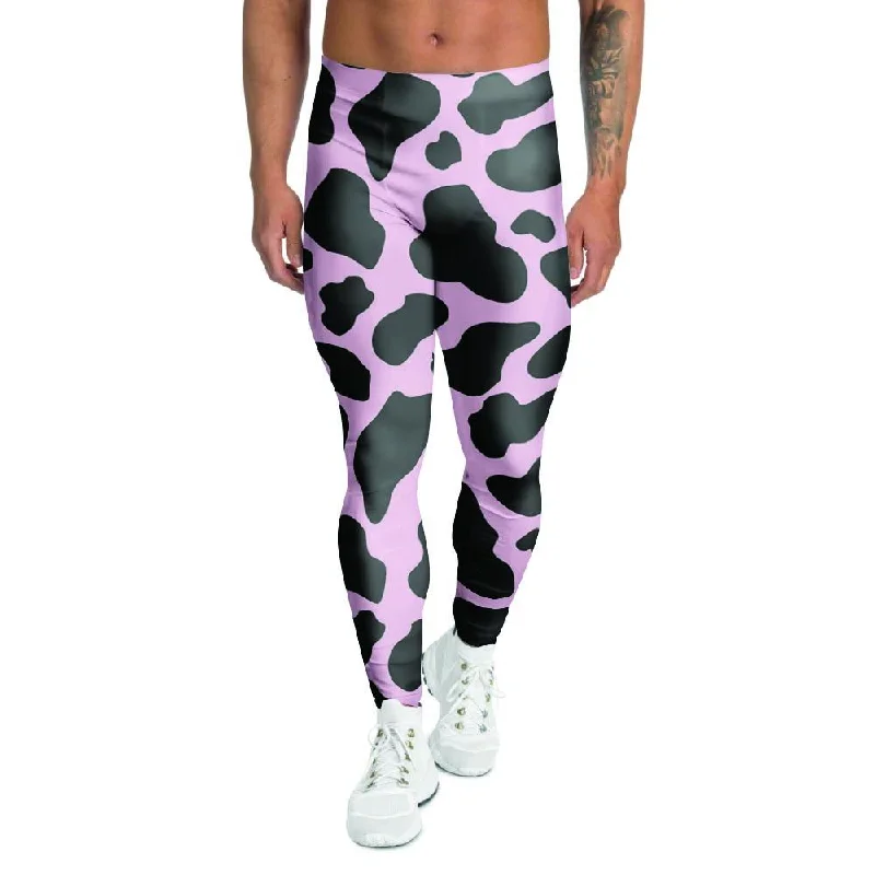 Black And Pink Cow Print Men's Leggings