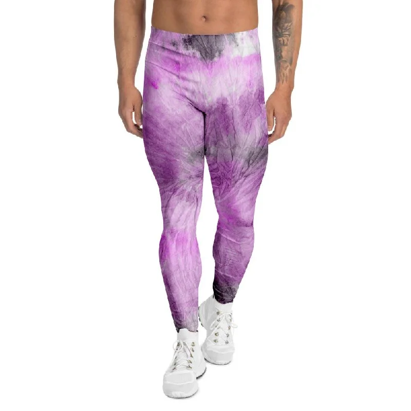 Black And Purple Tie Dye Men's Leggings