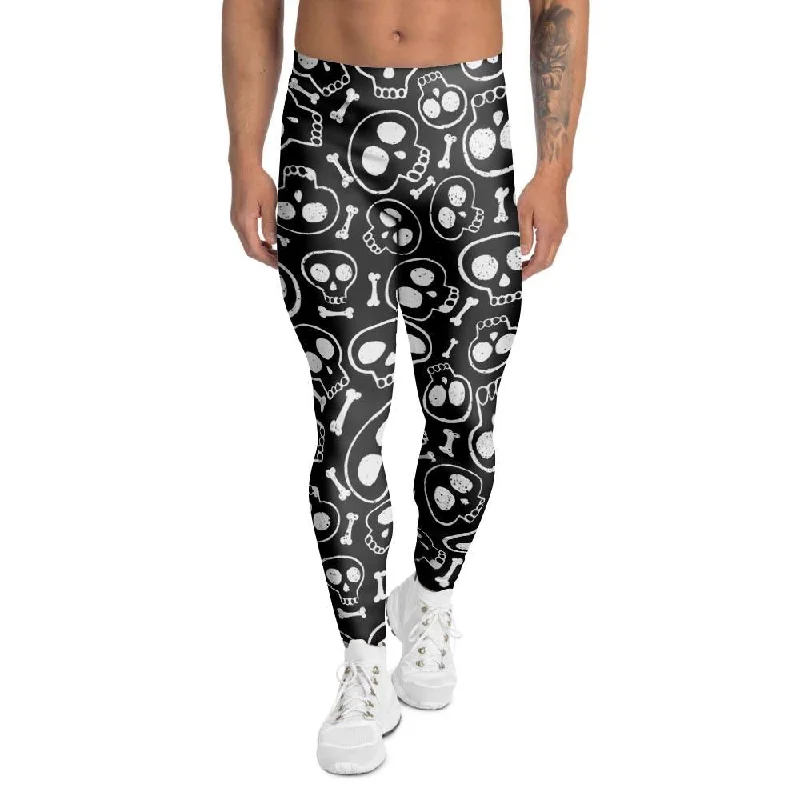 Black Cartoon Skull Men's Leggings