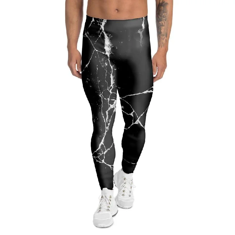 Black Cracked Marble Men's Leggings