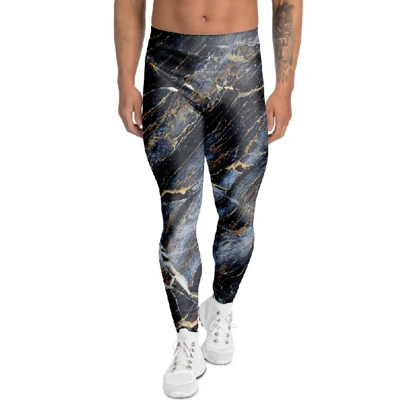 Black Gold Cracked Marble Men's Leggings