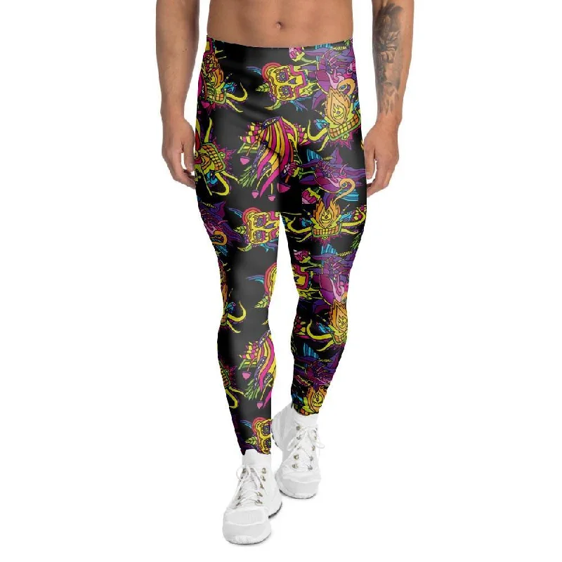 Black Skull Trippy Psychedelic Men's Leggings