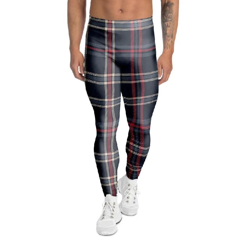 Black Tartan Plaid Men's Leggings