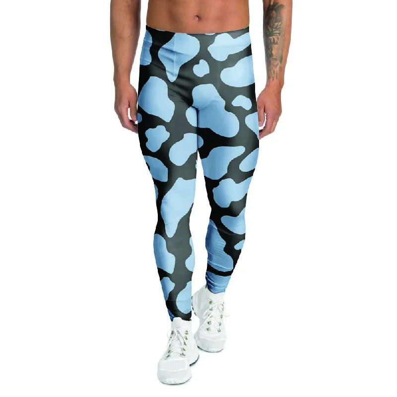 Blue And Black Cow Print Men's Leggings