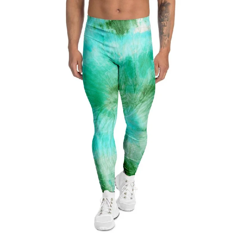 Blue And Green Tie Dye Men's Leggings