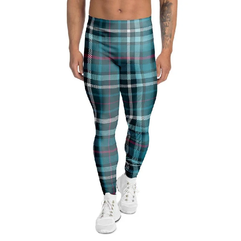 Blue Aqua Plaid Tartan Men's Leggings