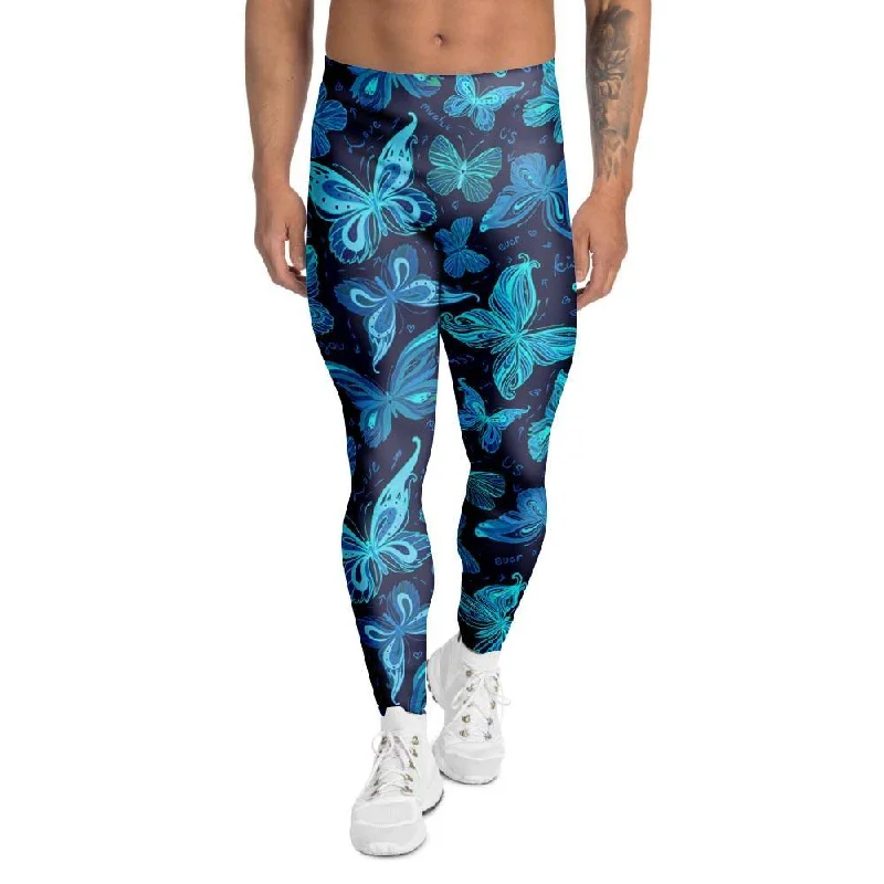 Blue Butterfly Print Men's Leggings