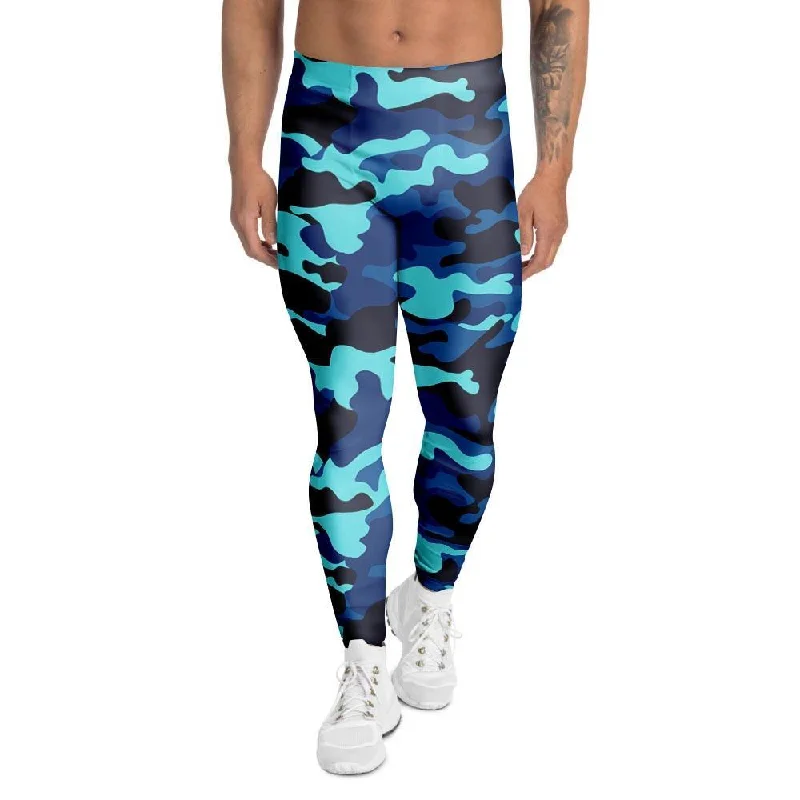 Blue Camoflage Print Men's Leggings