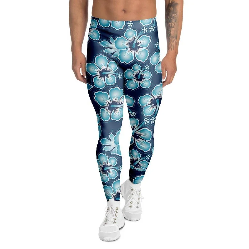 Blue Hibiscus Hawaiian Print Men's Leggings