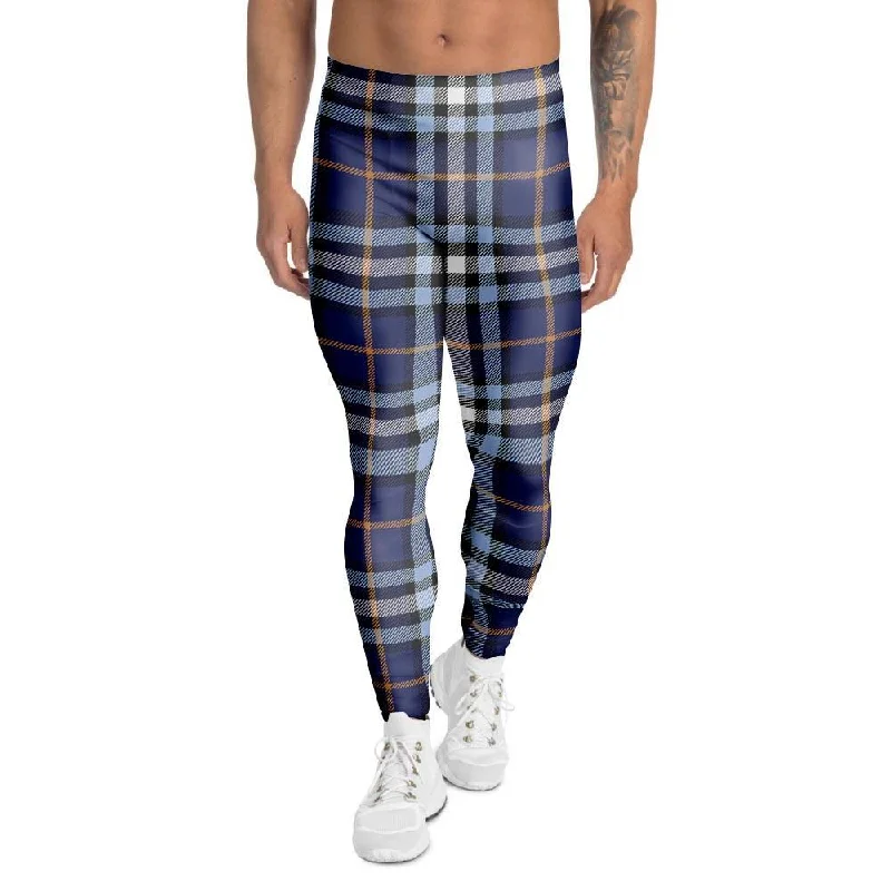 Blue Navy Plaid Tartan Men's Leggings