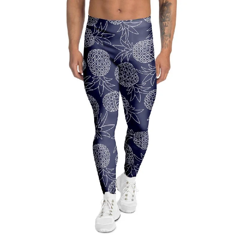 Blue Pine Pineapple Print Men's Leggings