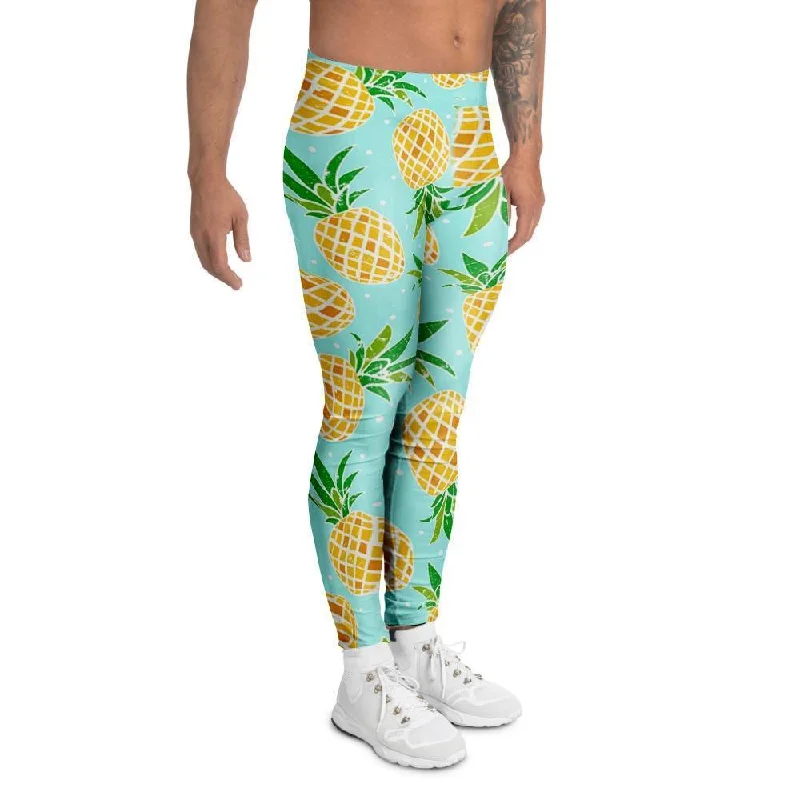 Blue Pineapple Print Men's Leggings