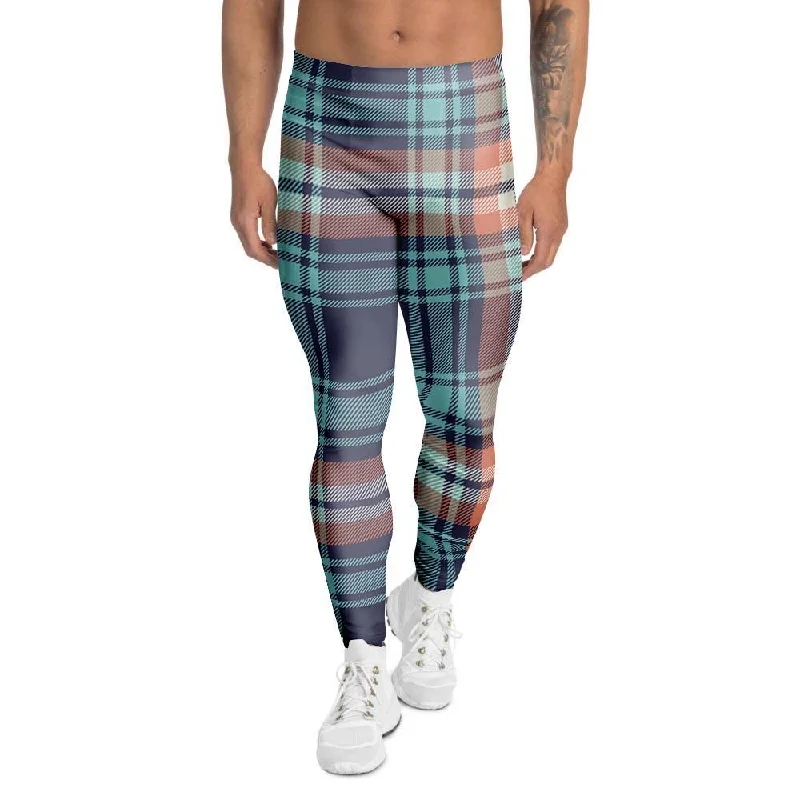 Blue Plaid Tartan Scottish Print Men's Leggings