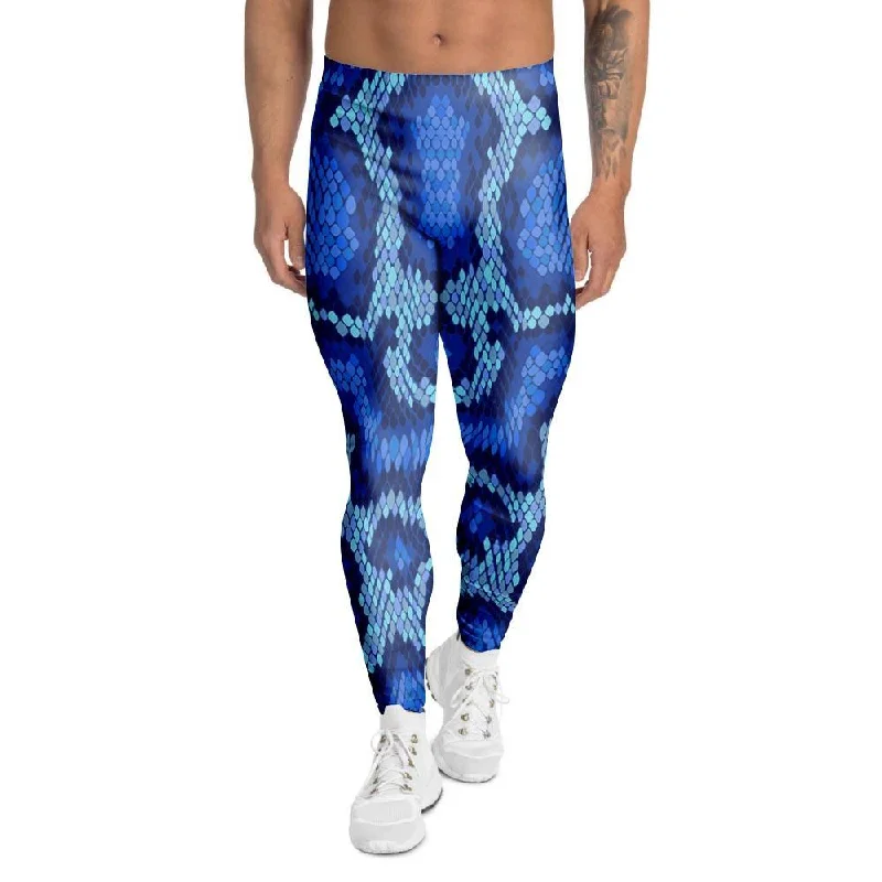 Blue Snakeskin Print Men's Leggings