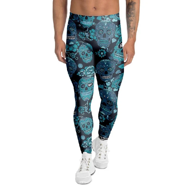 Blue Sugar Skull Men's Leggings