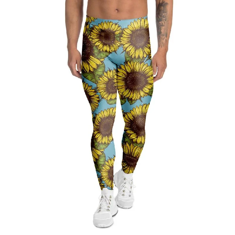 Blue Sunflower Print Men's Leggings