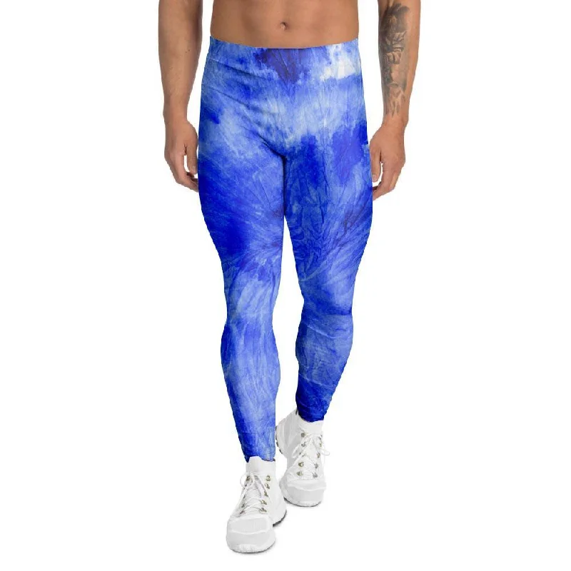 Blue Tie Dye Print Men's Leggings