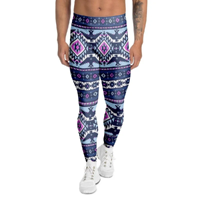 Blue Tribal Aztec Eagles Men's Leggings