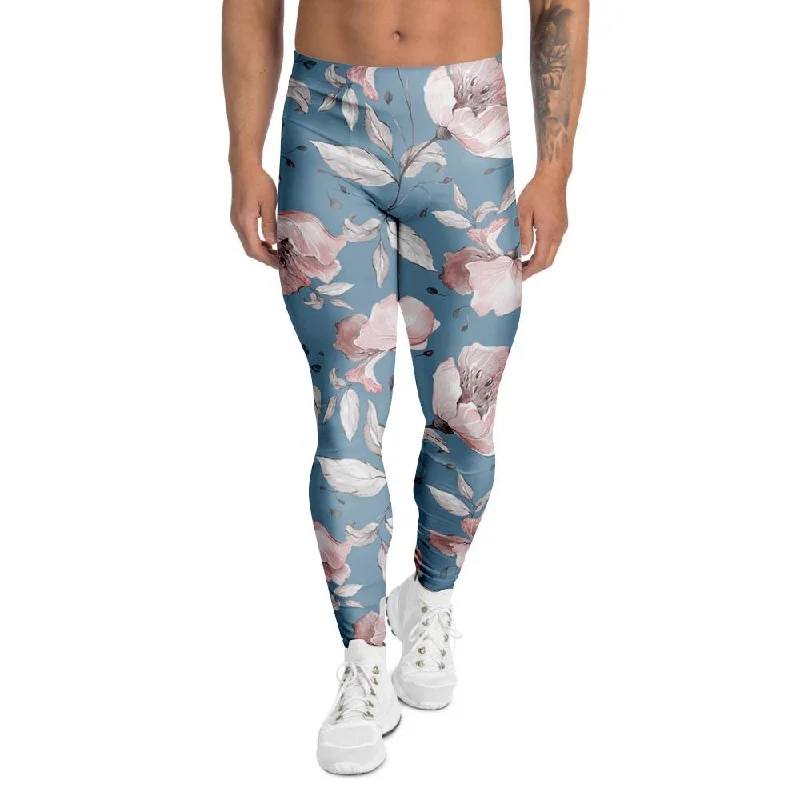 Blue Vintage Floral Print Men's Leggings