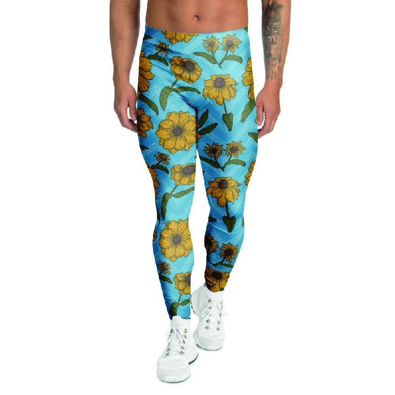 Blue Zigzag Sunflower Men's Leggings