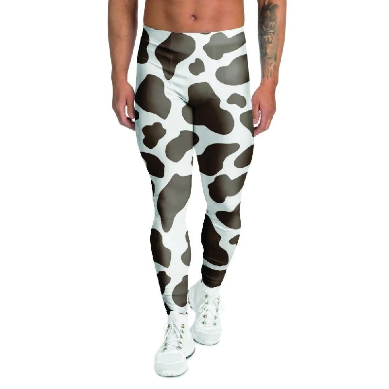 Brown And White Cow Print Men's Leggings