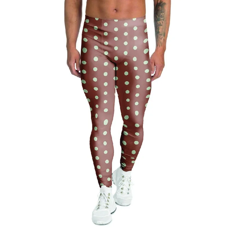 Brown And White Polka Dot Men's Leggings