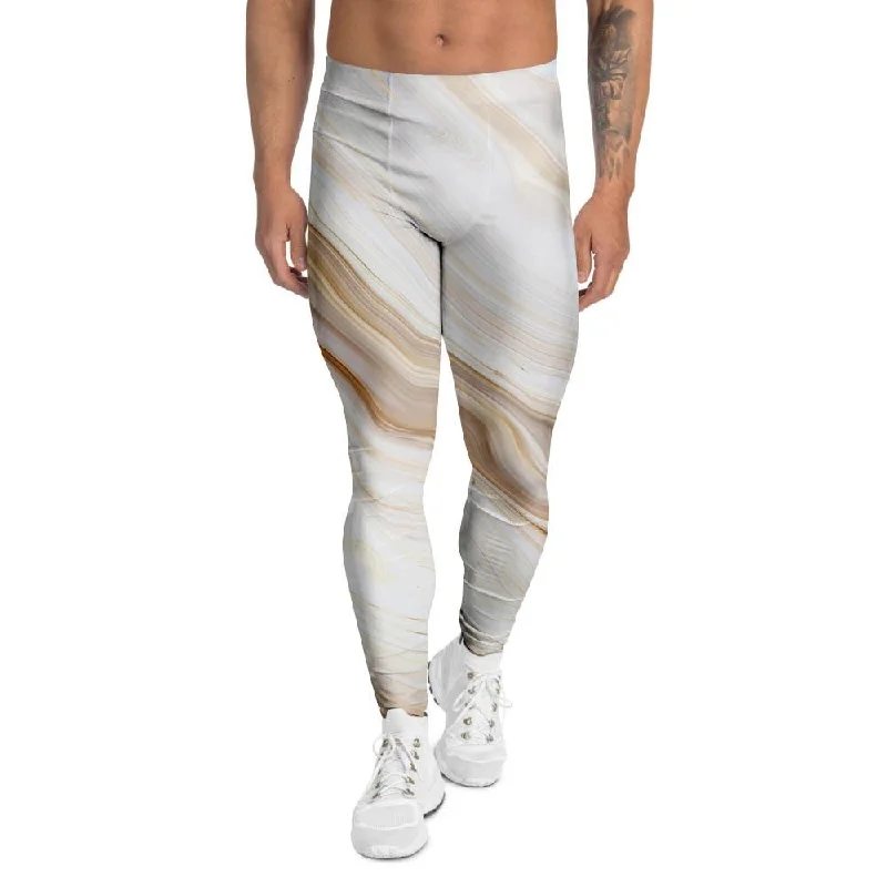 Brown Beige Marble Men's Leggings