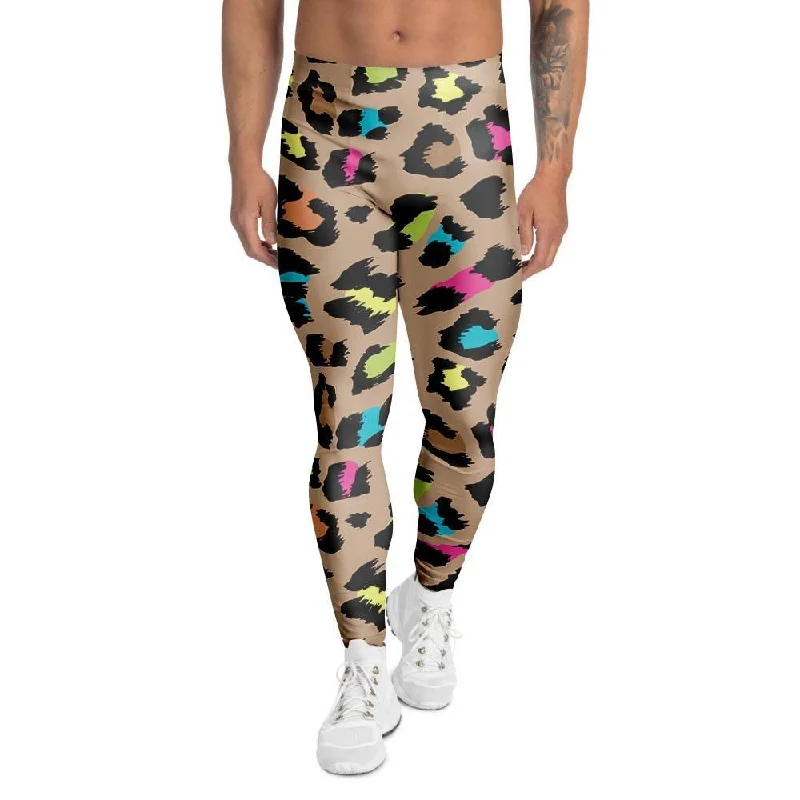 Brown Colorful Cheetah Print Men's Leggings