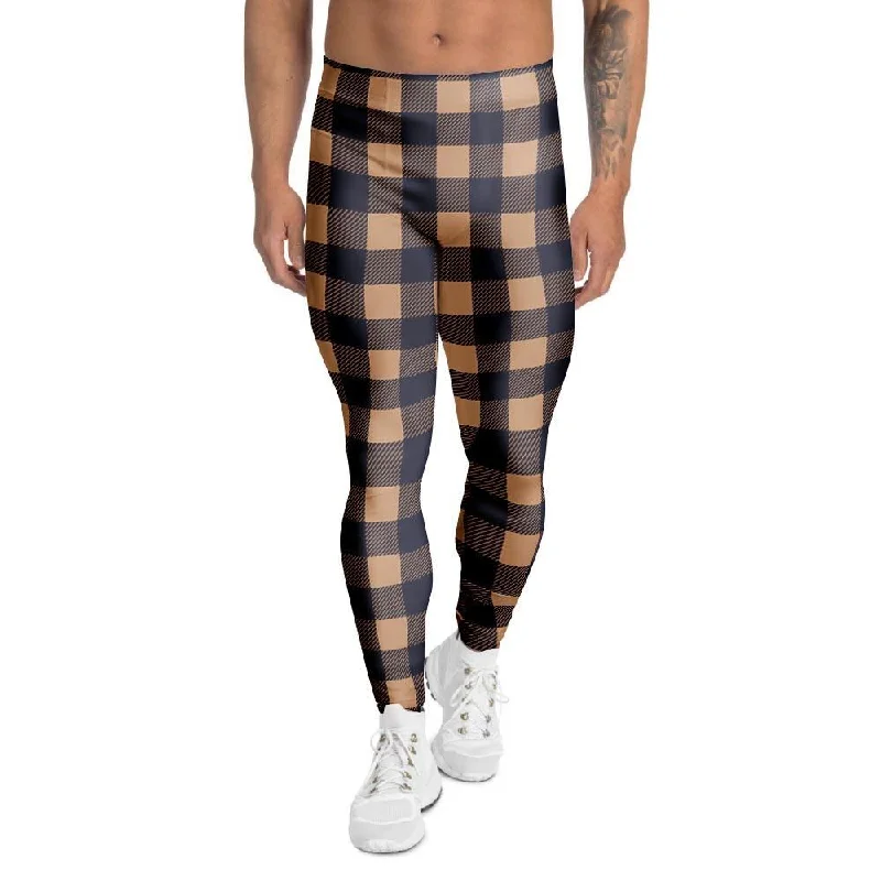 Brown Plaid Men's Leggings