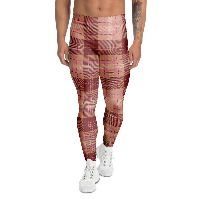 Brown Plaid Tartan Men's Leggings