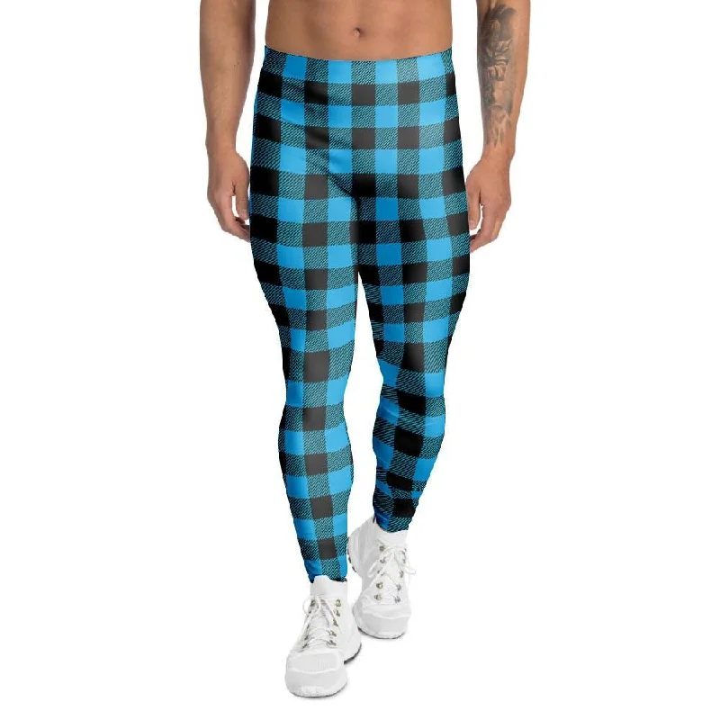 Buffalo Plaid Blue Print Men's Leggings