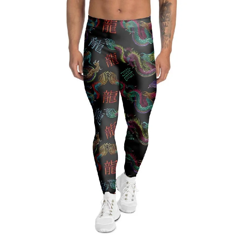 Chinese Dragon Character Print Men's Leggings