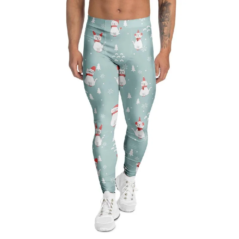 Christmas Cat Print Men's Leggings