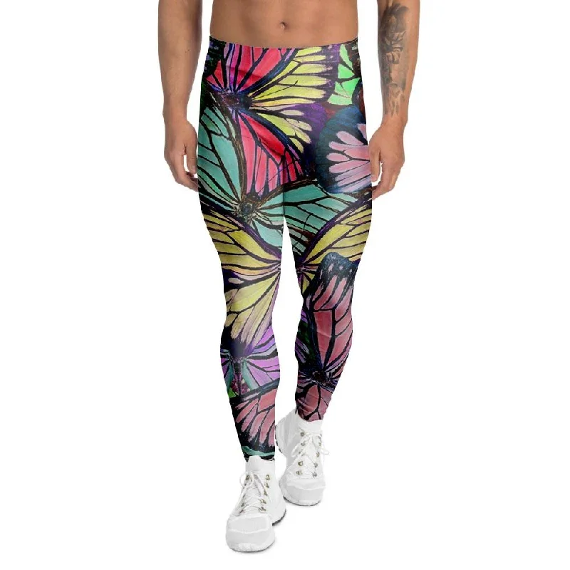 Colorful Butterfly Print Men's Leggings