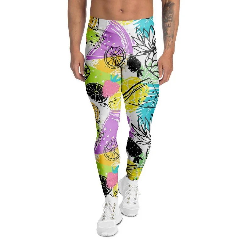 Colorful Mix Fruit Pineapple Hawaiian Print Men's Leggings