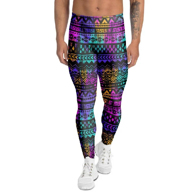 Colorful Native Aztec Geometric Men's Leggings