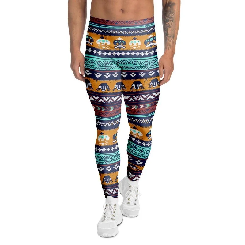 Colorful Neon Ethic Aztec Maya Print Men's Leggings