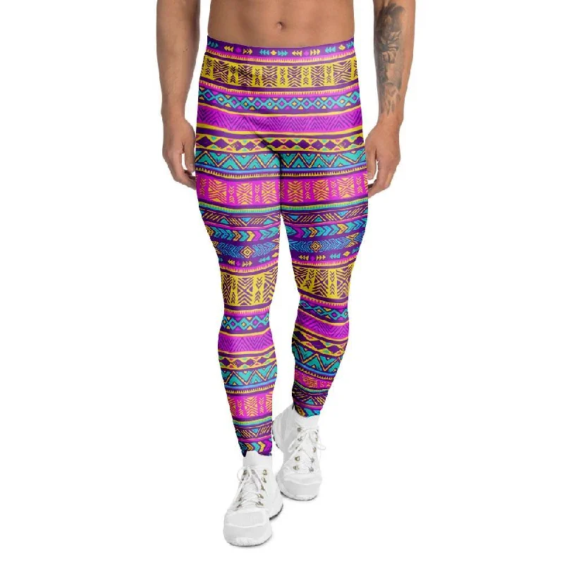 Colorful Neon Tribal Navajo Aztec Print Men's Leggings