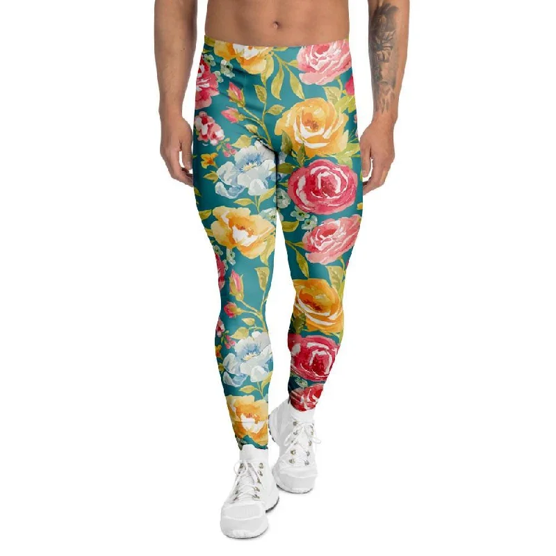 Colorful Rose Flower Men's Leggings