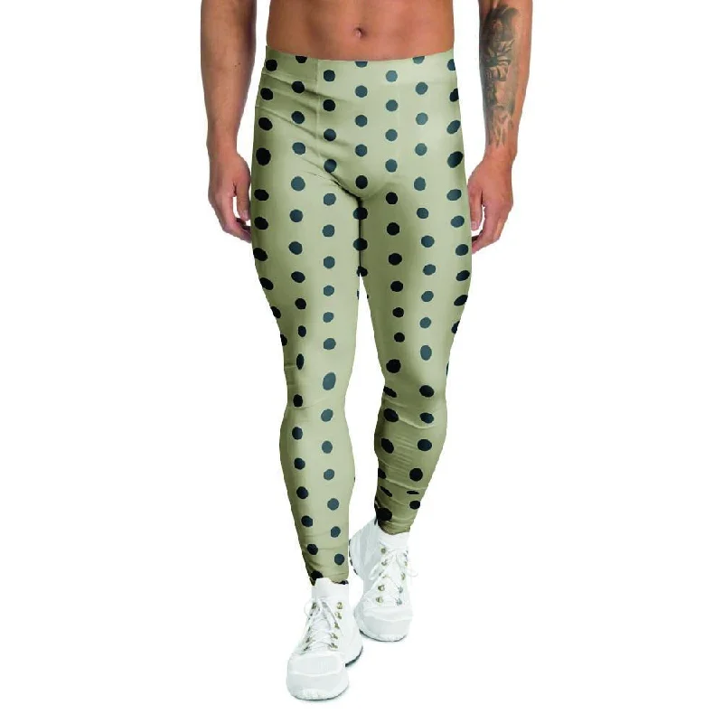 Cream And Black Polka Dot Print Men's Leggings