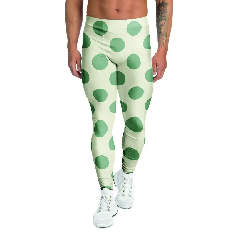 Cream And Emerald Polka Dot Men's Leggings