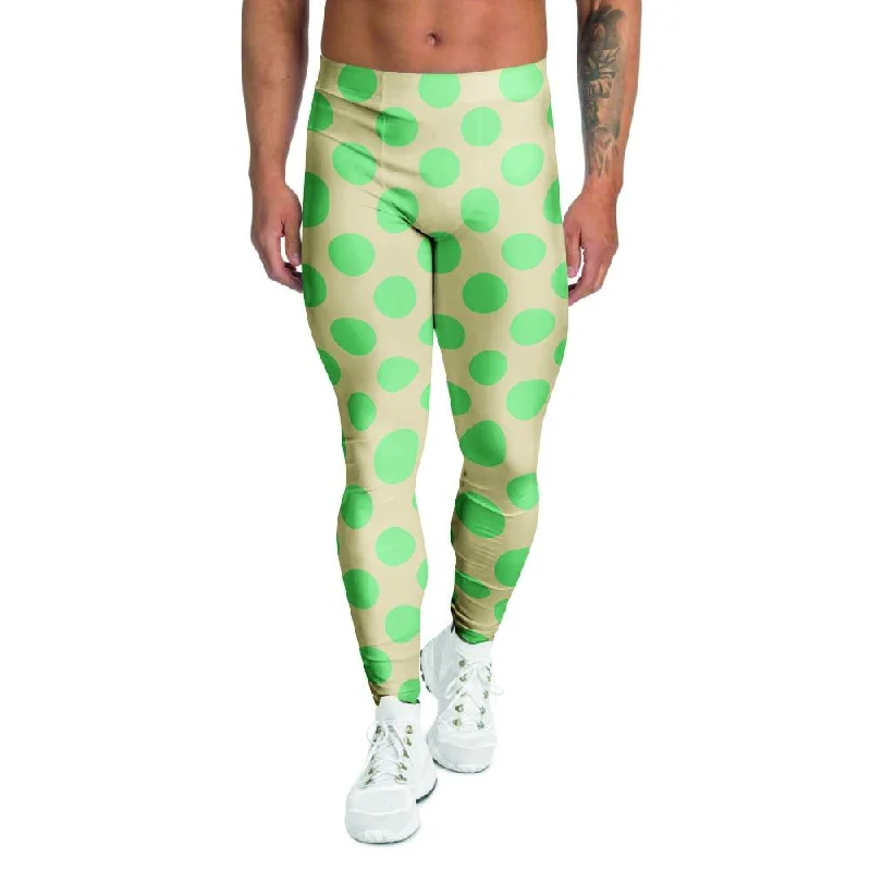 Cream And Teal Polka Dot Men's Leggings