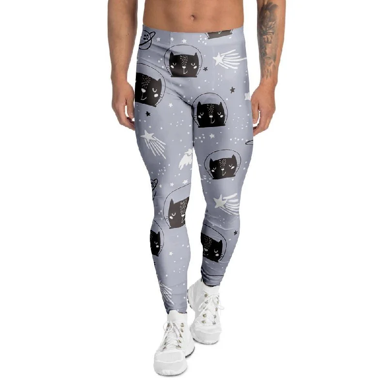 Cute Astronaut Cat Print Men's Leggings