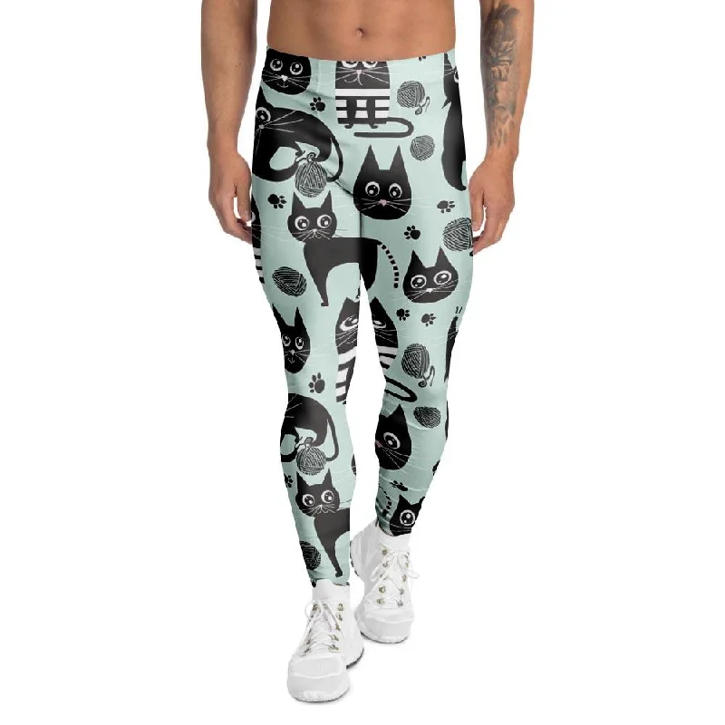 Cute Black Cat Print Men's Leggings