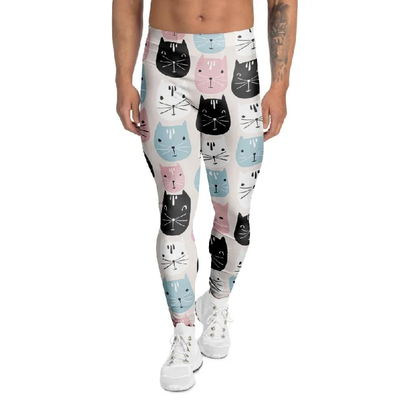 Cute Cat Face Print Men's Leggings