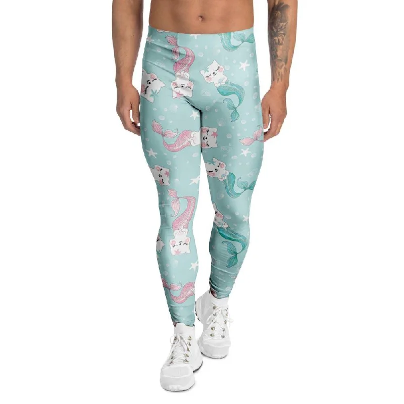 Cute Cat Mermaid Print Men's Leggings