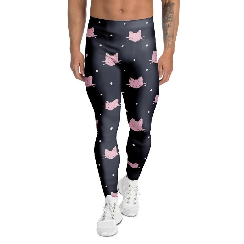 Cute Cat Polka Dot Print Men's Leggings