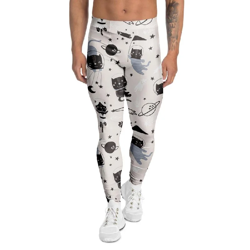 Cute Meow Astronaut Cat Print Men's Leggings