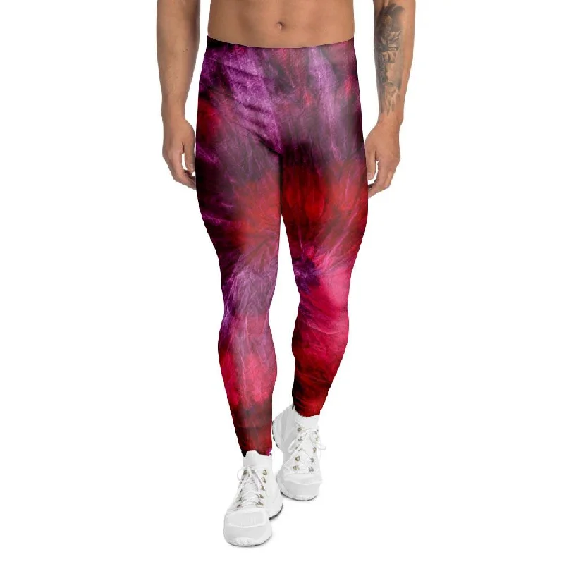 Dark Red Tie Dye Men's Leggings