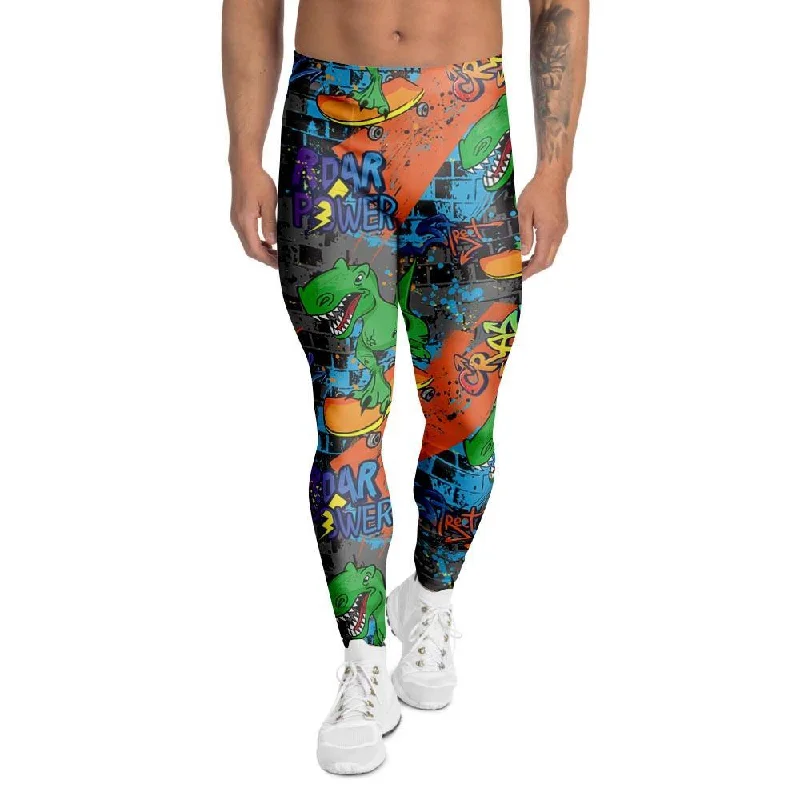 Dinosaur T-rex Graffiti Print Men's Leggings